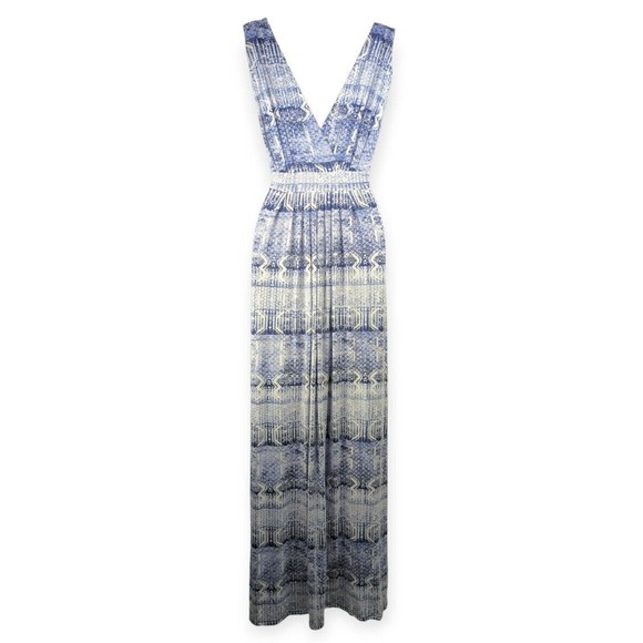 TART Brand Maxi Dress Faux Wrap Blue Print Boho Batik Stretch Super Soft 1X XL - Picture 2 of 5